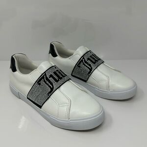 Juicy Couture Black White Cosmic Rhinestones Strap Slip On Man Made Sneakers 7M